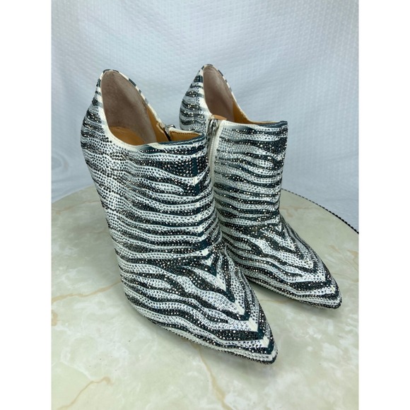 Jessica Simpson Shoes - Jessica Simpson Rhinestone Ankle Booties Women 6 Silver Black Zebra Luela2 Shoes
